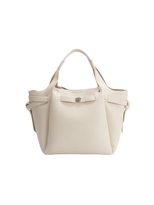 Bolso de mano Avril de Zevrion en cuero vegano reciclado beige con herrajes plateados