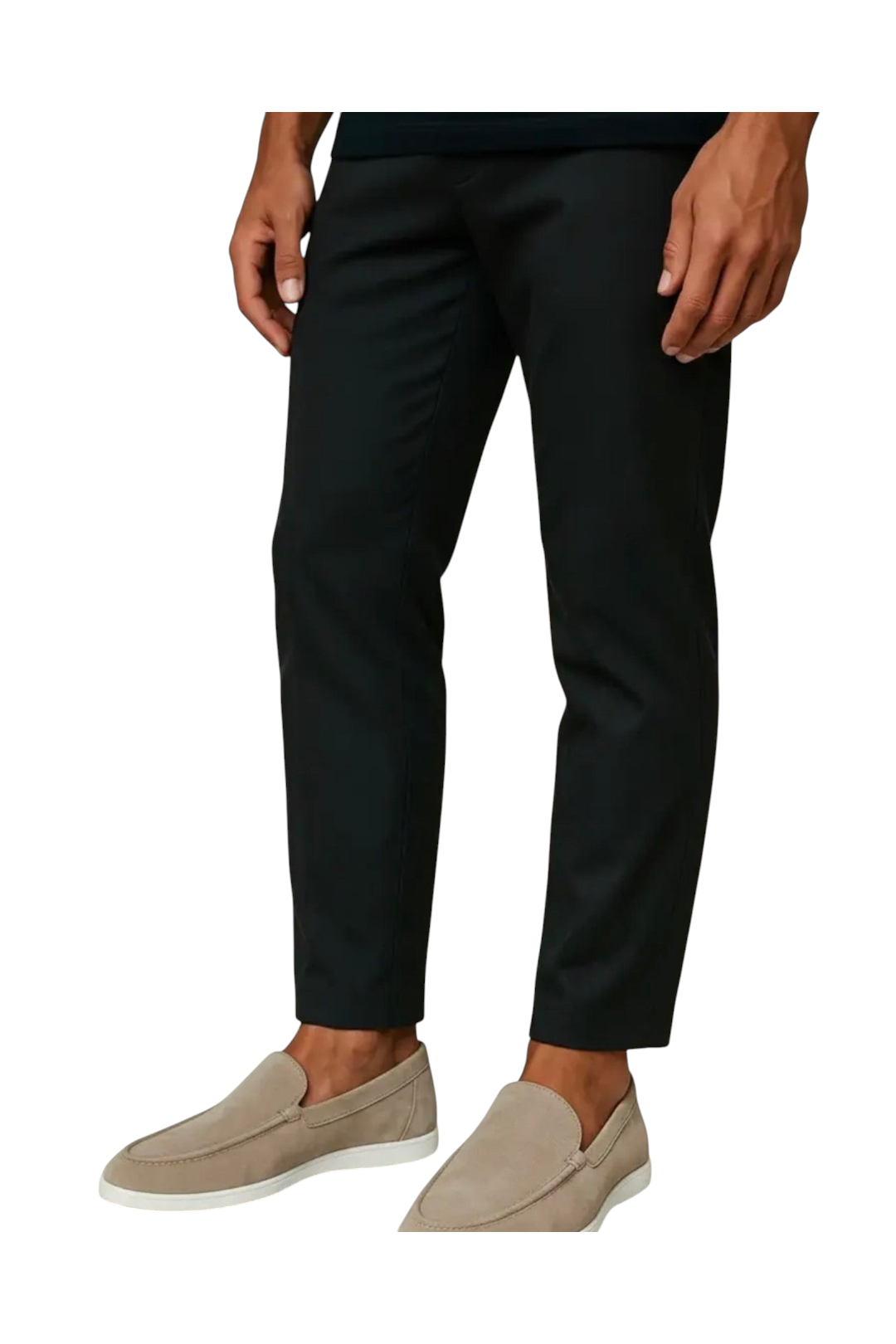 zevrion beige suede loafers worn by a man with black trousers for a sophisticated and comfortable casual look