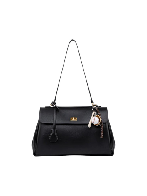 Bolso tote XL de Zevrion en cuero negro para portátil con herrajes dorados