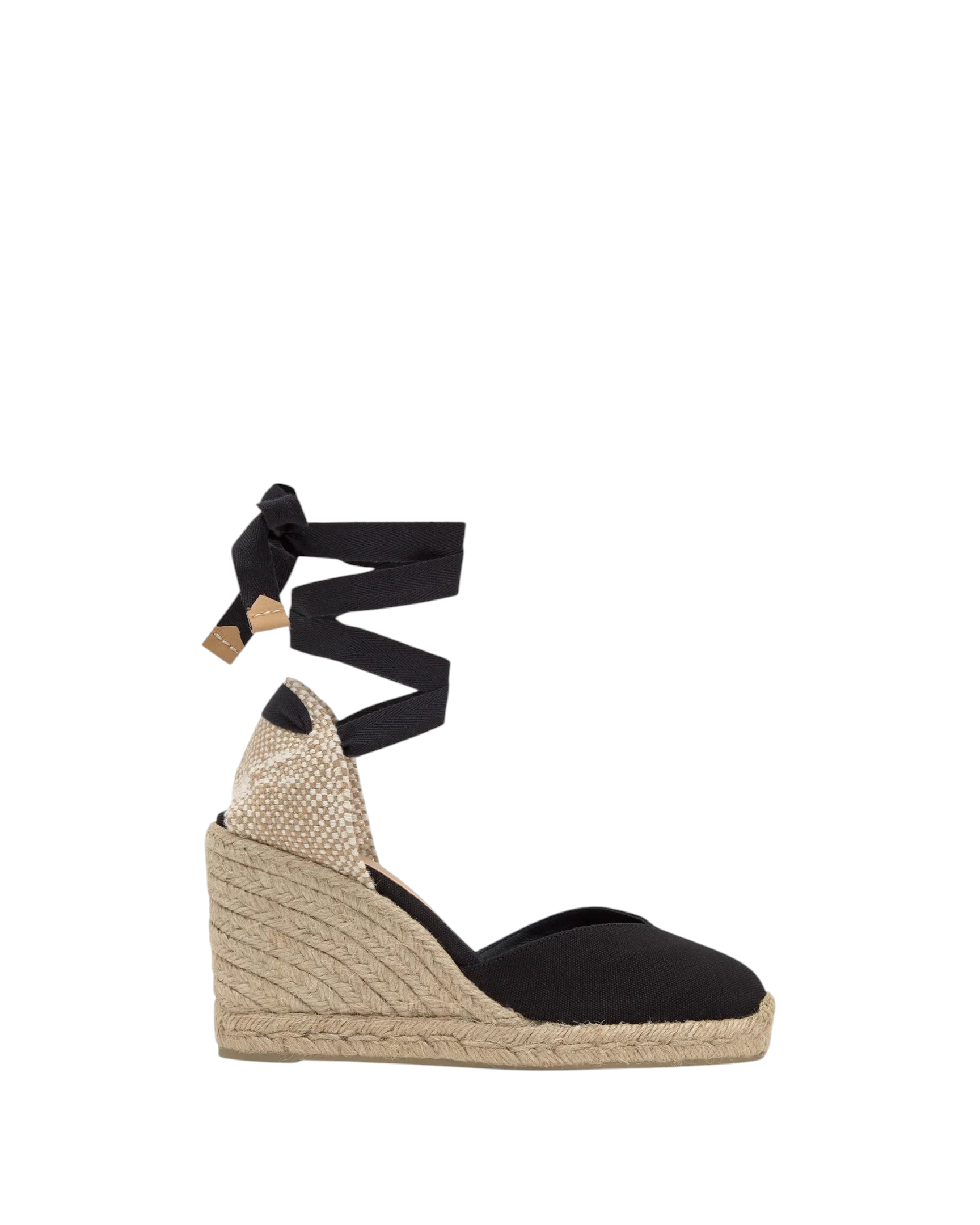 zevrion black wedge espadrille sandals with woven jute platform sole and ribbon ankle ties for summer