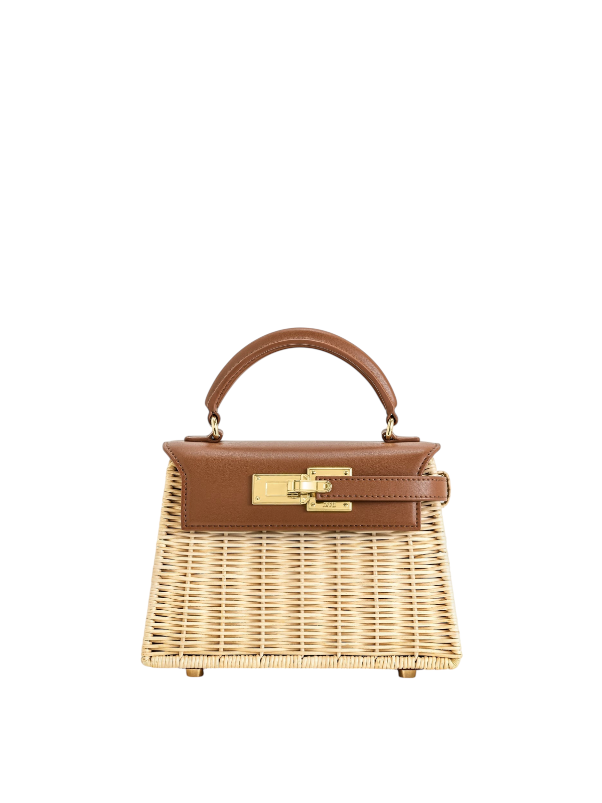 Bolso Elise de Zevrion en rattan natural con solapa de piel marrón y herrajes dorados