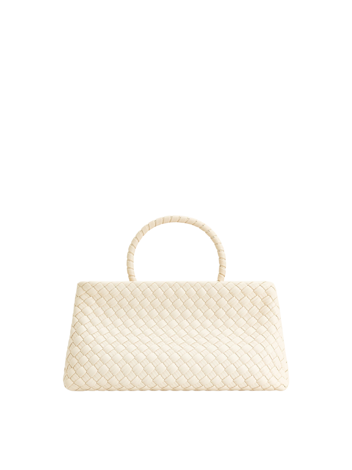 zevrion Elora white woven vegan leather tote bag with a structured top handle design