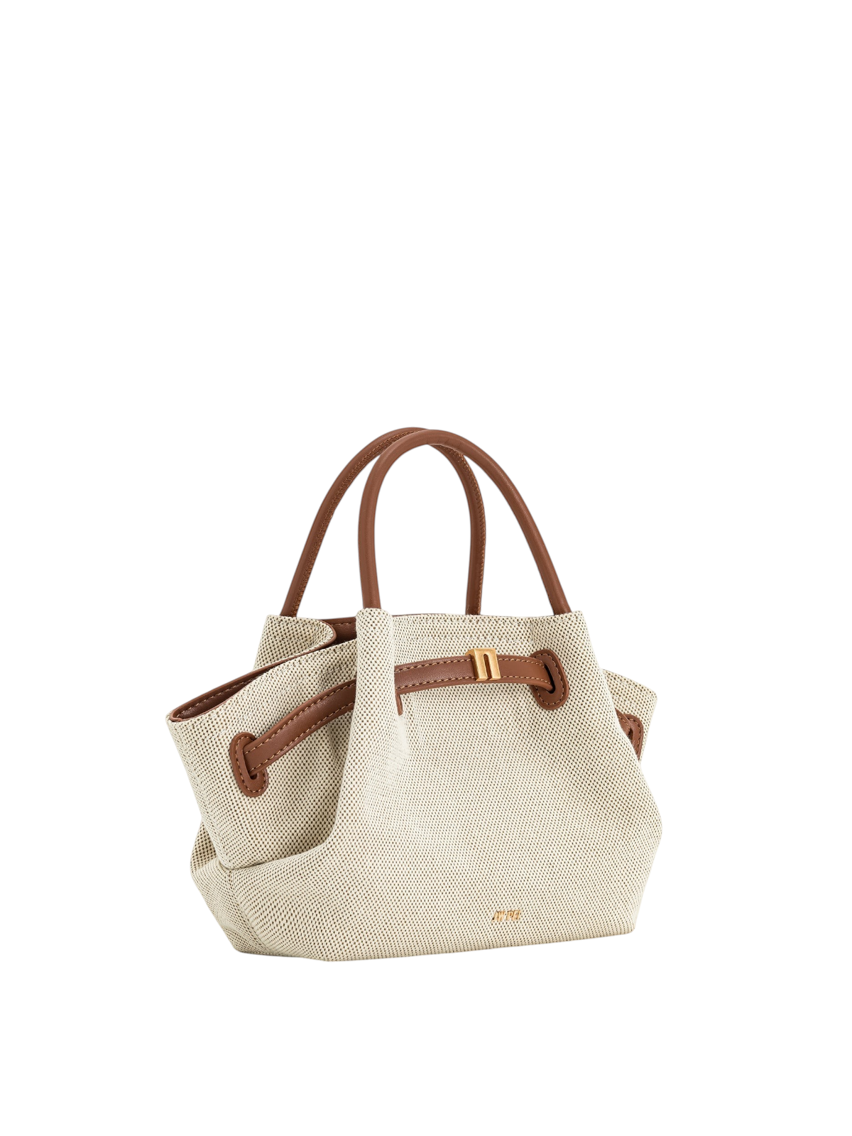zevrion Hana mini brown and beige canvas tote bag with gold hardware and adjustable handles