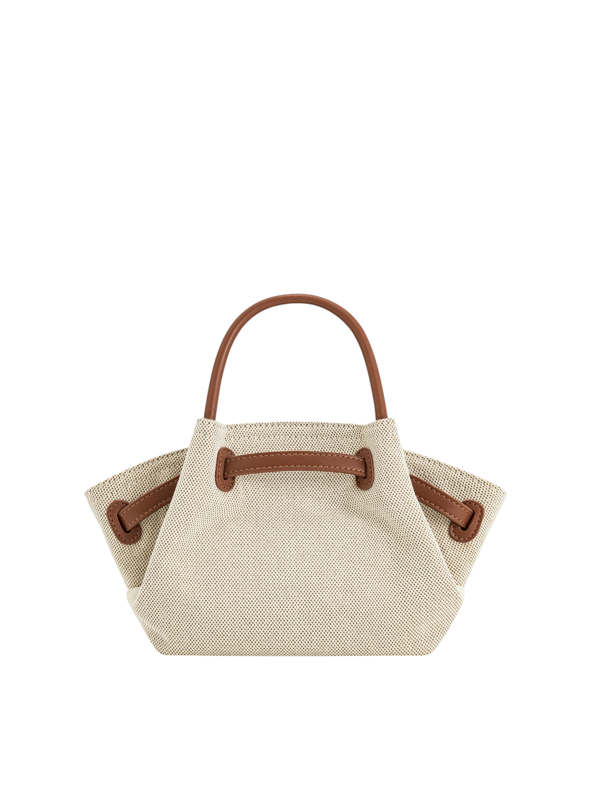 zevrion Hana mini brown canvas tote bag with gold hardware and adjustable handles on a white background