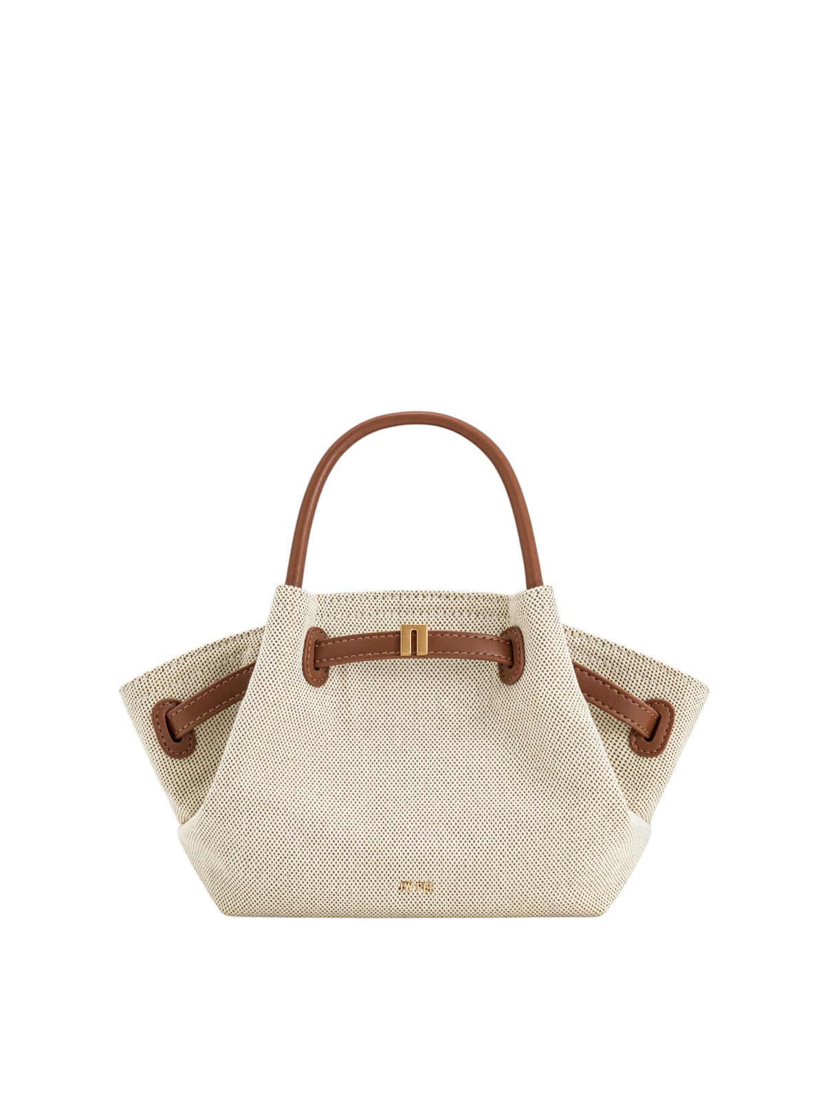 Bolso mini tote Hana de Zevrion en lona beige con asas de piel marrón