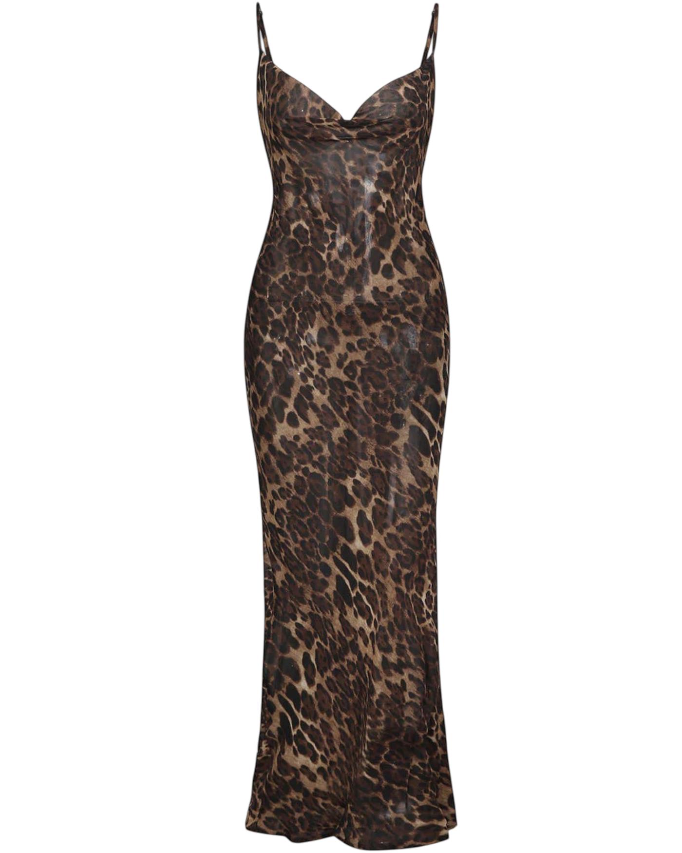 Vestido maxi Zevrion con estampado de leopardo, escote drapeado y tirantes finos
