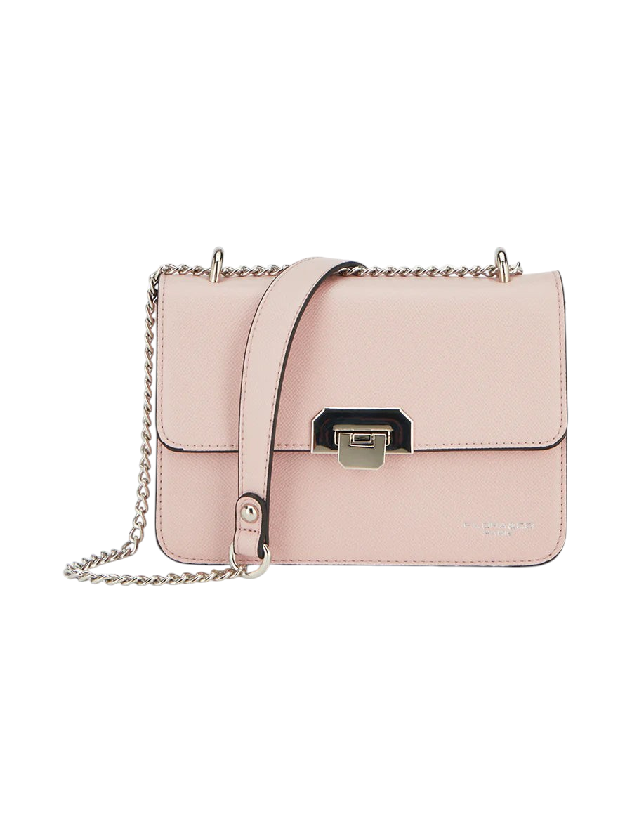 zevrion Mariko shoulder bag in soft pink with a metallic chain strap and minimalist clasp closure