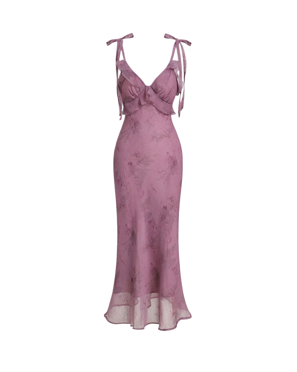 zevrion purple floral midi dress with adjustable tie straps and ruffled neckline details for summer occasions
