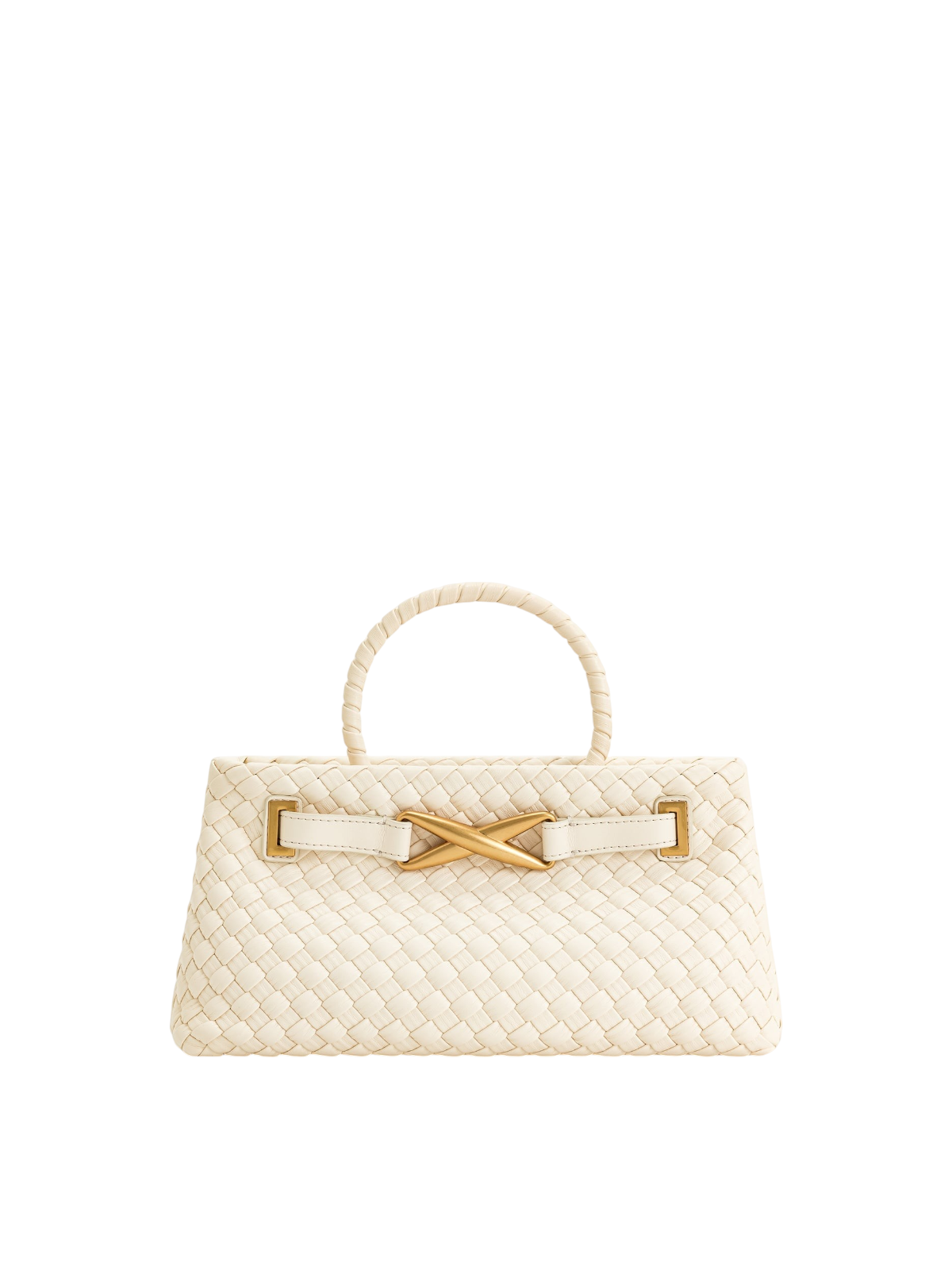 Bolso tote Elora de Zevrion en cuero vegano tejido blanco con herrajes dorados
